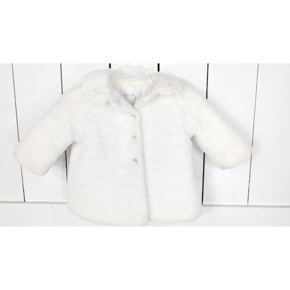 Toddler girls white faux fur button front jacket - Picture 2 of 7